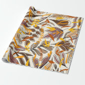 Modern Brown Fall Leaves Illustratiepatroon Cadeaupapier (Uitgerold)