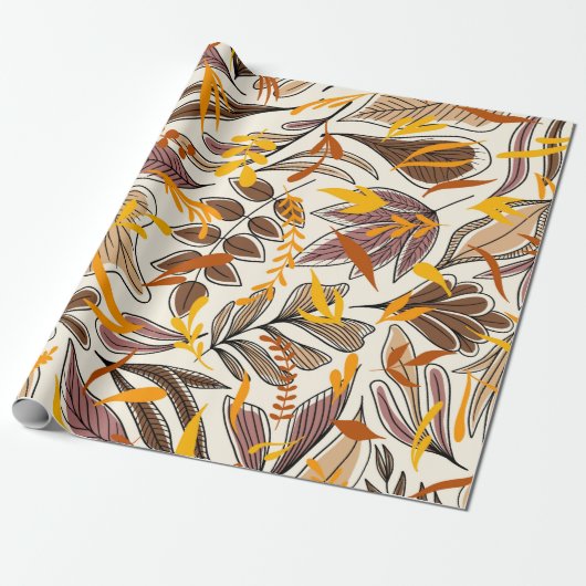 Modern Brown Fall Leaves Illustratiepatroon Cadeaupapier (Uitgerold)