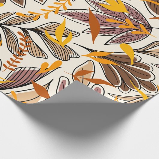 Modern Brown Fall Leaves Illustratiepatroon Cadeaupapier (Hoek)