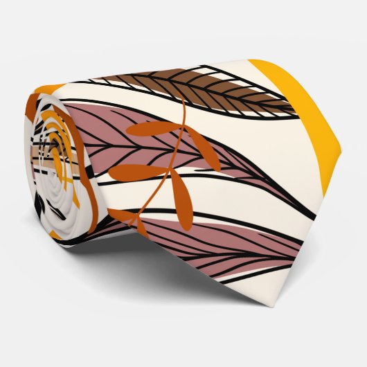 Modern Brown Fall Leaves Illustratiepatroon Stropdas (Opgerold)