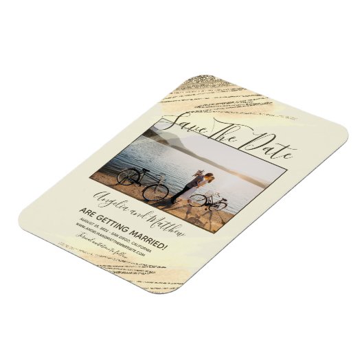 Modern Brown Gold Glitter Spark bespaart op datum  Magneet (Linkerzijde)