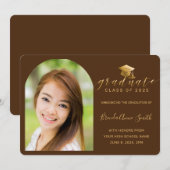 Modern Brown Gold Pet Script Arch Photo Afstuderen Aankondiging (Voorkant / Achterkant)