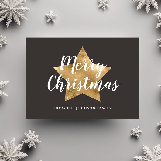 Modern Brown Gold Star Merry kerst Briefkaart