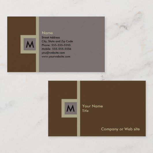 Modern Brown & Gray Monogram Visitekaartje (Voorkant / Achterkant)