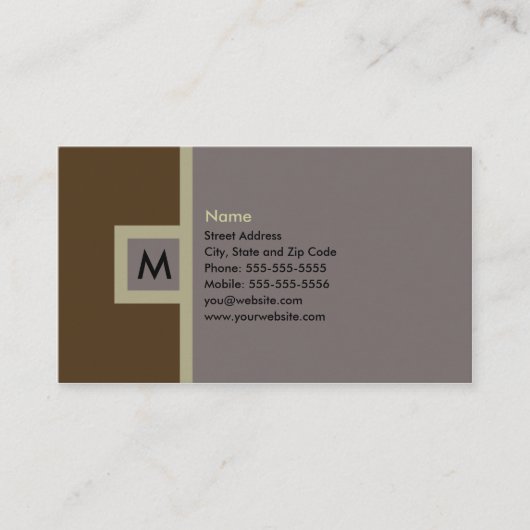 Modern Brown & Gray Monogram Visitekaartje (Voorkant)