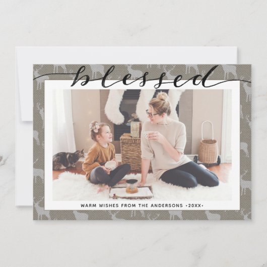 Modern Brown Grey Chic Script BLESSED minimalist Feestdagenkaart (Voorkant)