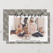 Modern Brown Grey Chic Script BLESSED minimalist Feestdagenkaart (Voorkant / Achterkant)