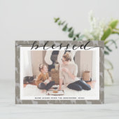 Modern Brown Grey Chic Script BLESSED minimalist Feestdagenkaart (Staand voorkant)