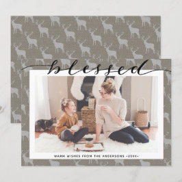 Modern Brown Grey Chic Script BLESSED minimalist Feestdagenkaart