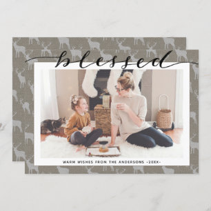 Modern Brown Grey Chic Script BLESSED minimalist Feestdagenkaart