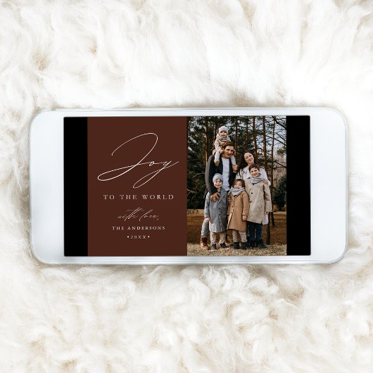 Modern Brown Joy to World Foto Feestdagenkaart