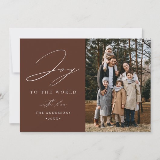 Modern Brown Joy to World Foto Feestdagenkaart (Voorkant)