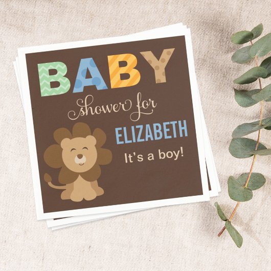 Modern Brown Lion Oerwoud Animal Boy Baby shower Servet