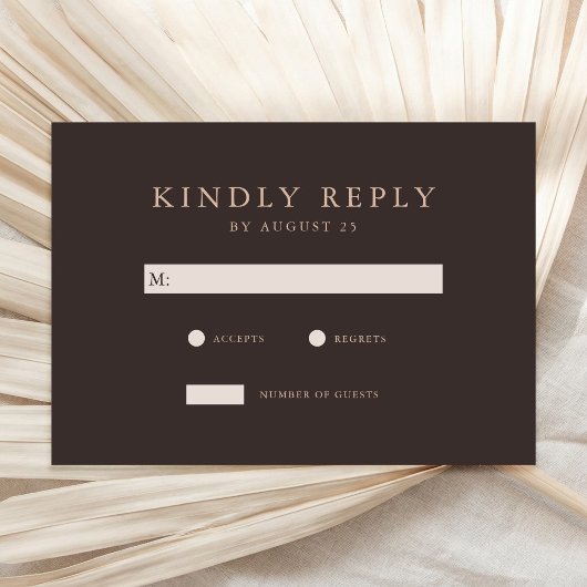 Modern Brown Minimalist Wedding RSVP Kaartje
