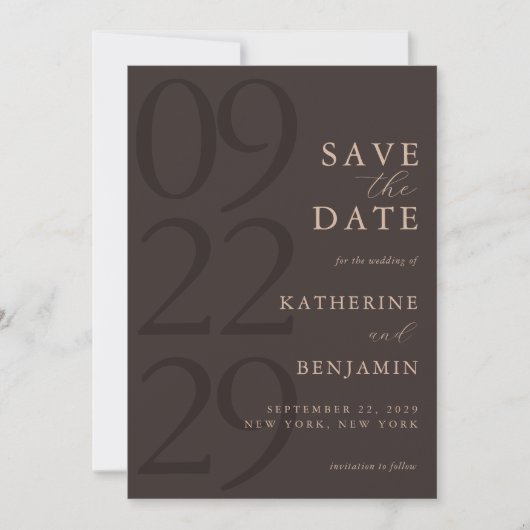 Modern Brown Minimalist Wedding Save The Date (Voorkant)