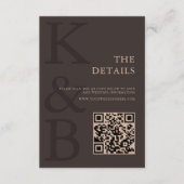 Modern Brown Monogram Minimalist Wedding Informatiekaartje (Voorkant)