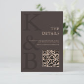 Modern Brown Monogram Minimalist Wedding Informatiekaartje (Staand voorkant)
