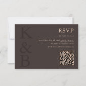 Modern Brown Monogram Minimalist Wedding RSVP Kaartje (Voorkant)