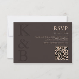 Modern Brown Monogram Minimalist Wedding RSVP Kaartje