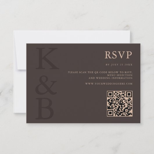 Modern Brown Monogram Minimalist Wedding RSVP Kaartje (Voorkant)