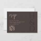 Modern Brown Monogram Minimalist Wedding RSVP Kaartje (Voorkant)