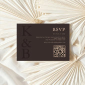 Modern Brown Monogram Minimalist Wedding RSVP Kaartje