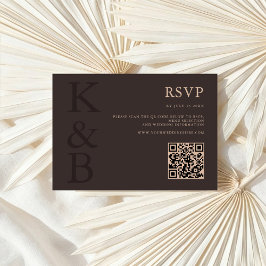 Modern Brown Monogram Minimalist Wedding RSVP Kaartje
