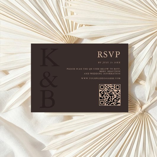 Modern Brown Monogram Minimalist Wedding RSVP Kaartje