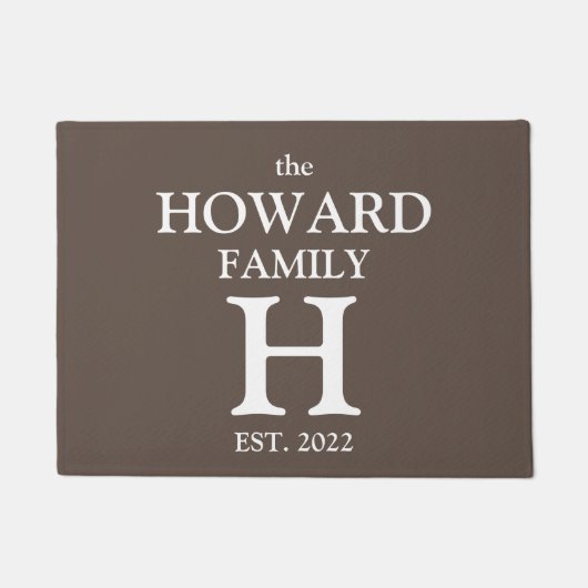 Modern Brown Monogram Name Passen getrouwd Stijlvo Deurmat (Voorkant)