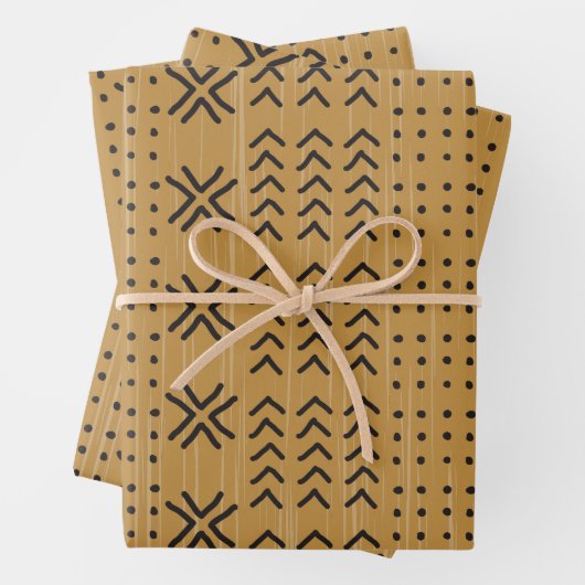 Modern Brown Mudcloth African Pattern Inpakpapier Vel (In situ)
