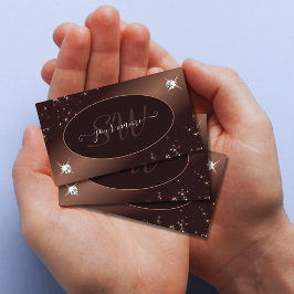 Modern Brown Ombre Glitter Stars Diamonds Visitekaartje