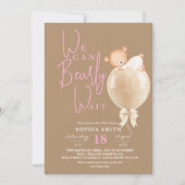  Modern Brown Pink Bear Balloon Baby Shower Kaart (Voorkant)