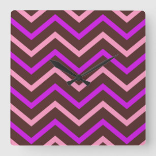 Modern Brown & Pink Chevron Zig Zag Pattern Clock Vierkante Klok