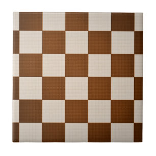 Modern Brown & Seashell Geometric Checker Pattern Tegeltje