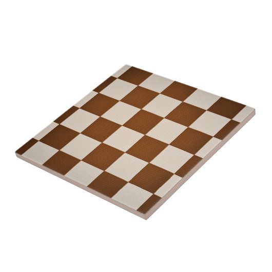 Modern Brown & Seashell Geometric Checker Pattern Tegeltje (Zijkant)