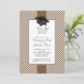 Modern Brown Stripe Graduation Party Invitation Kaart (Staand voorkant)