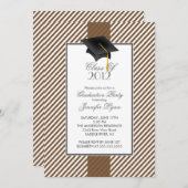 Modern Brown Stripe Graduation Party Invitation Kaart (Voorkant / Achterkant)