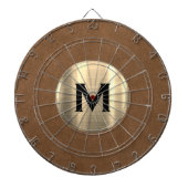 Modern Brown Suede Brushed Gold Monogram Dartbord (Voorkant)