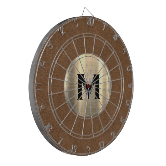 Modern Brown Suede Brushed Gold Monogram Dartbord (Voorkant Links)