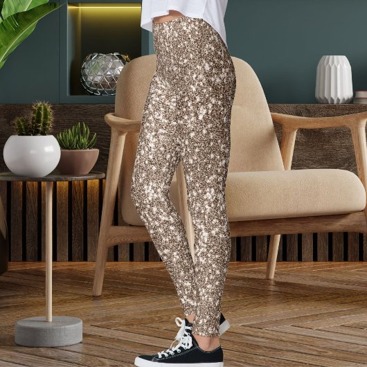 Modern Brown Tan Glitter Texture Seamless Pattern Leggings