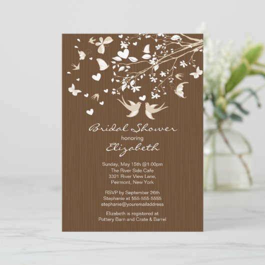 Modern Brown Tortelduifjes Bridal Shower Kaart (Staand voorkant)