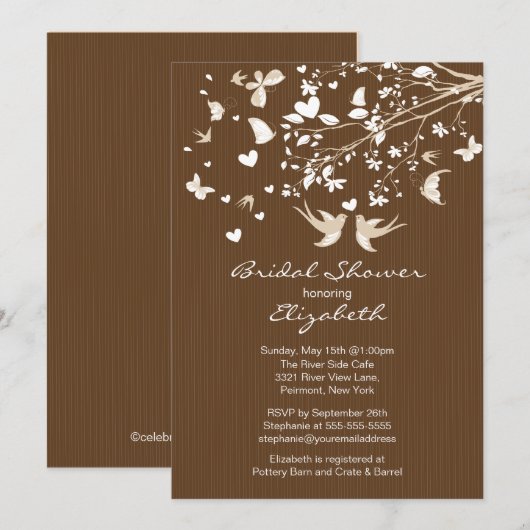 Modern Brown Tortelduifjes Bridal Shower Kaart (Voorkant / Achterkant)