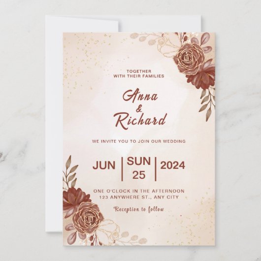 Modern Brown wedding Invitation Kaart (Voorkant)