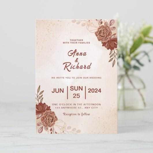 Modern Brown wedding Invitation Kaart (Staand voorkant)
