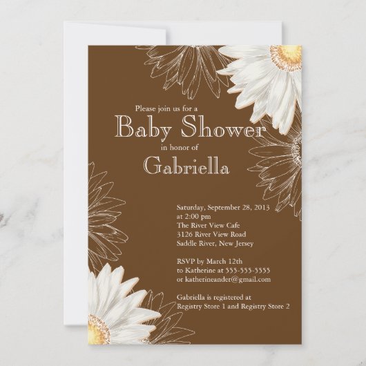 Modern Brown & White Gerbera Daisy Baby shower Kaart (Voorkant)