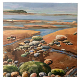 Modern Browns / Greens Seashore Beach Ocean Scene Tegeltje