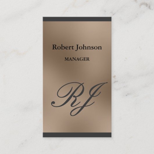 Modern Browny Beige Grey Monogram Visitekaartje (Voorkant)