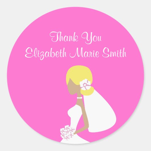 Modern Bruid Blond Silhouet Sticker-Roze Ronde Sticker (Voorkant)