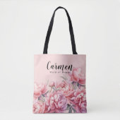 Modern Bruids Party Blush Roze Bloemen Waterverf Tote Bag (Voorkant)