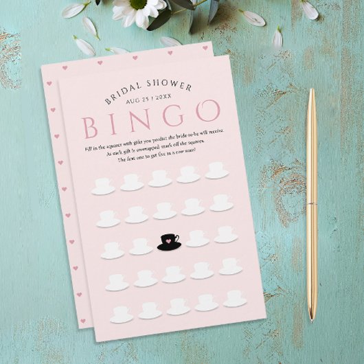 Modern Bruids Roze Tea Party Bingo Teacup Patroon